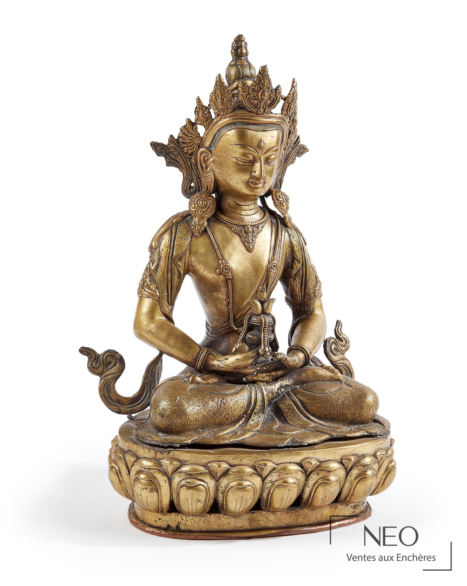 Statue d&rsquo;Amitayus en bronze, Tibet, fin du XIXe siècle / début du XXe siècle
