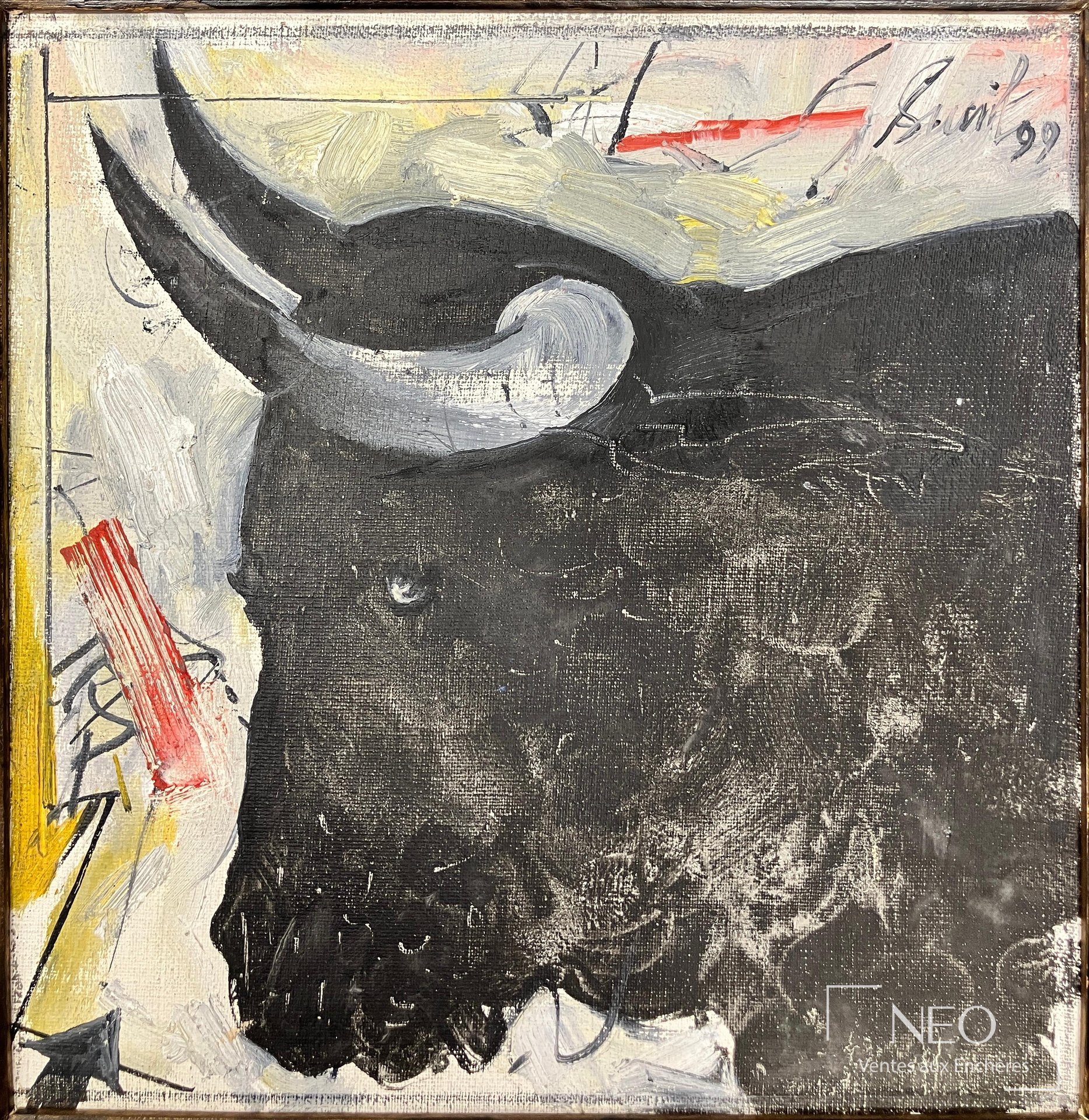 Sunil Das, Composition à la tête de taureau, huile sur toile