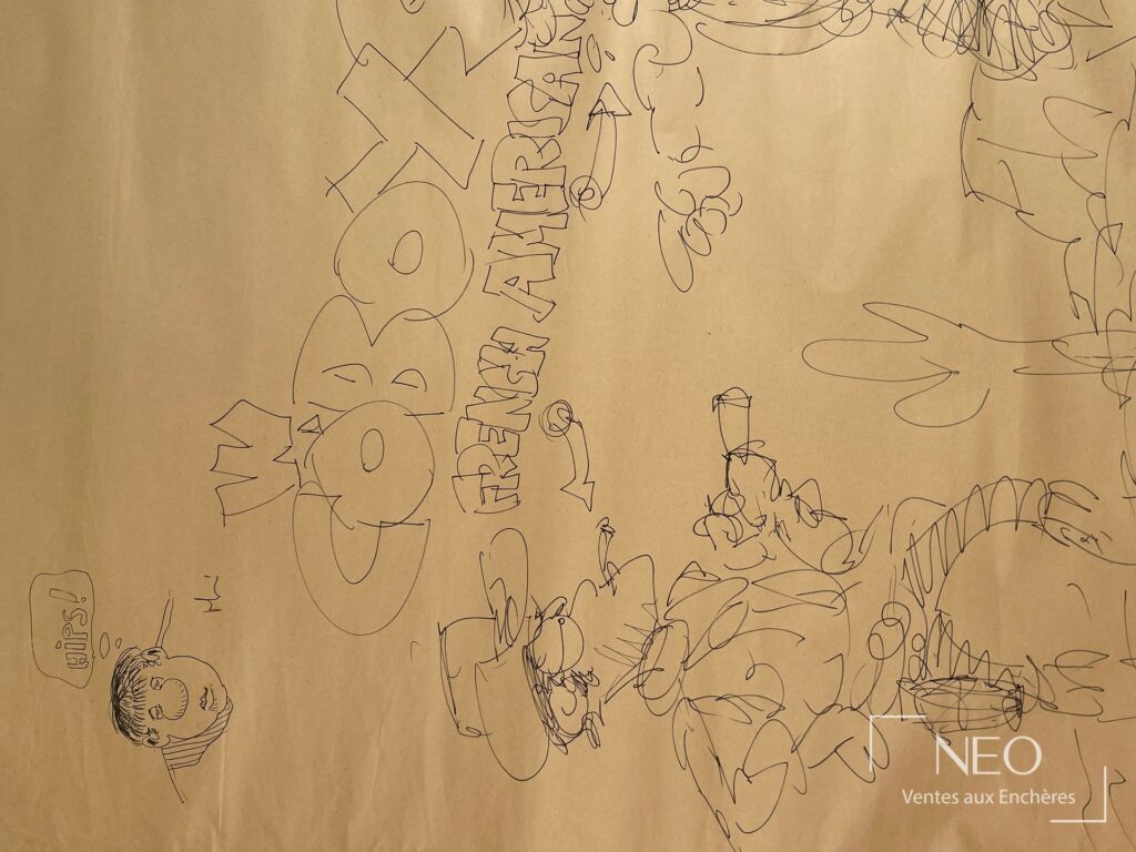 Dessin au feutre sur paperboard représentant des cowboys