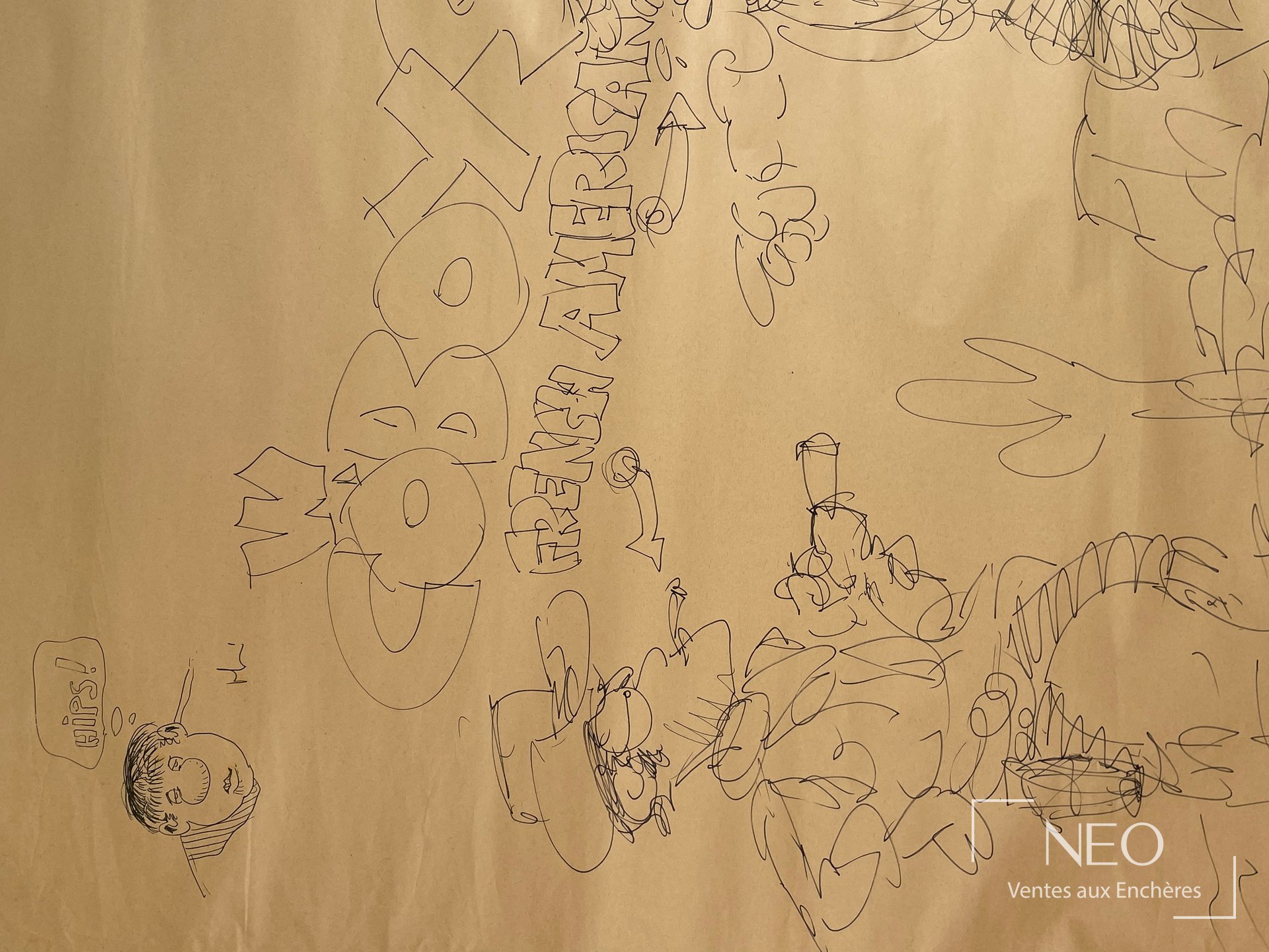 Dessin au feutre sur paperboard représentant des cowboys