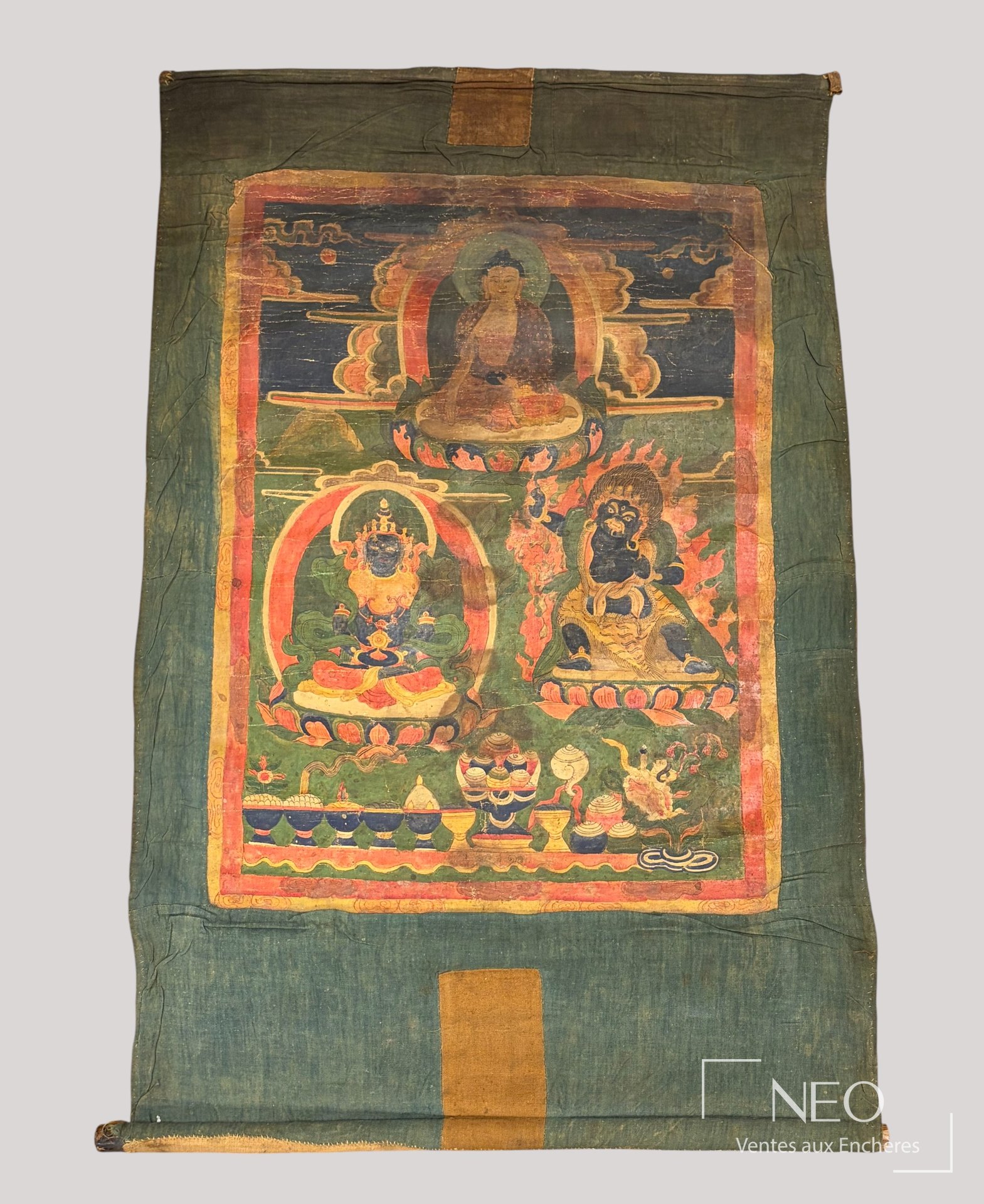 Thangka Tibet Buddha Shakyamuni et divinités, XXe siècle