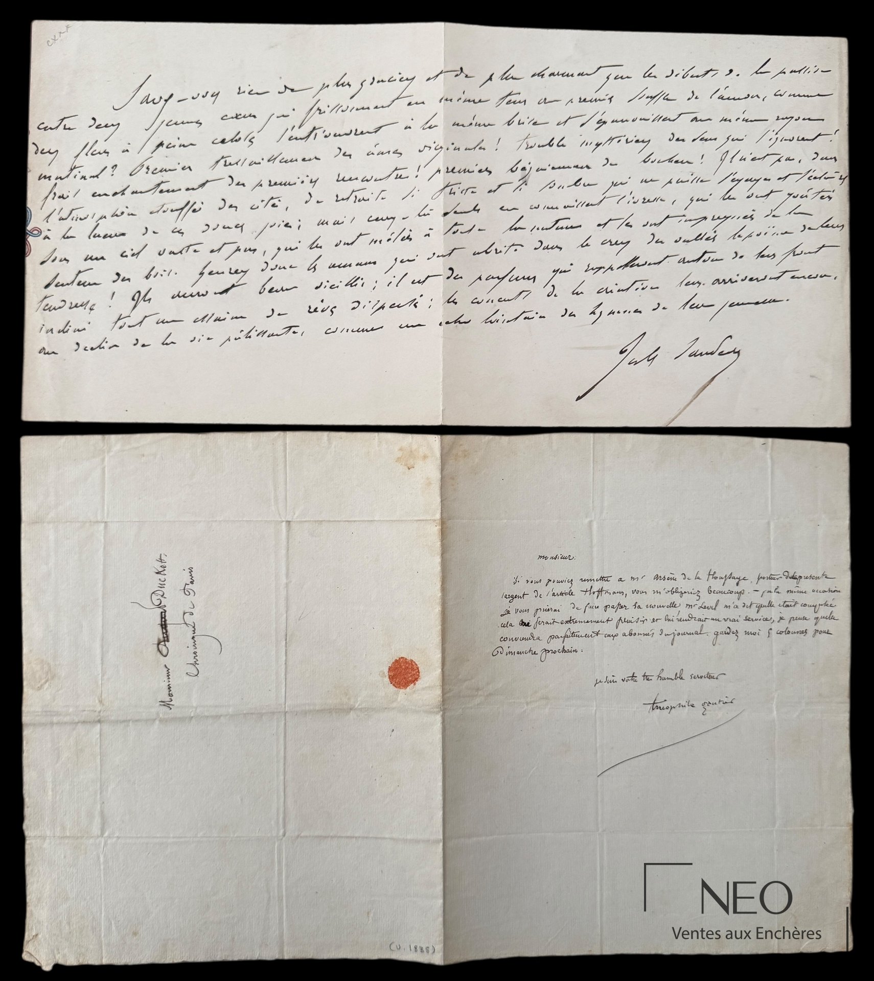 Théophile Gautier Lettre autographe signée à William Duckett