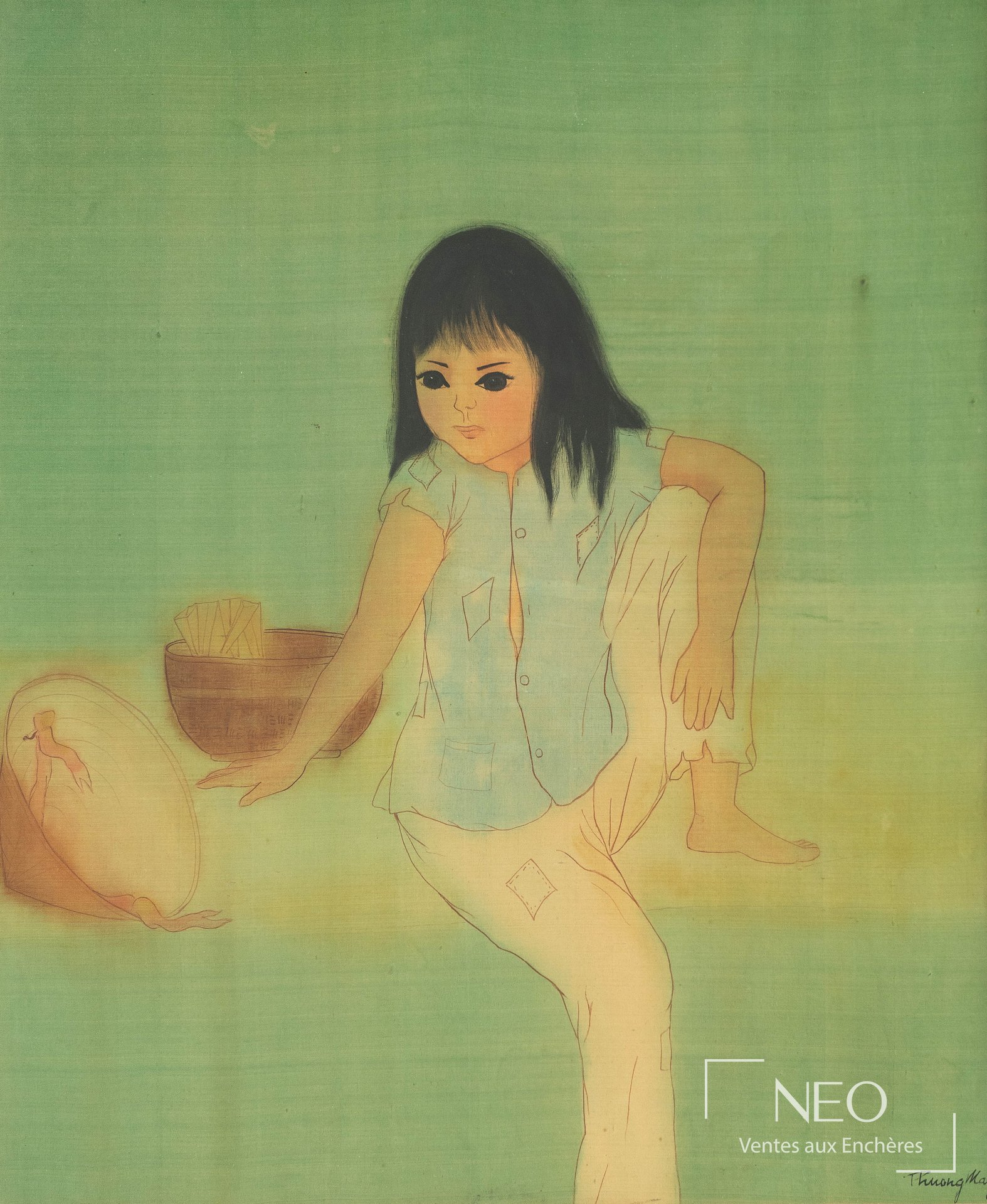 Thuong Mai (XX), Jeune fille, technique mixte sur soie