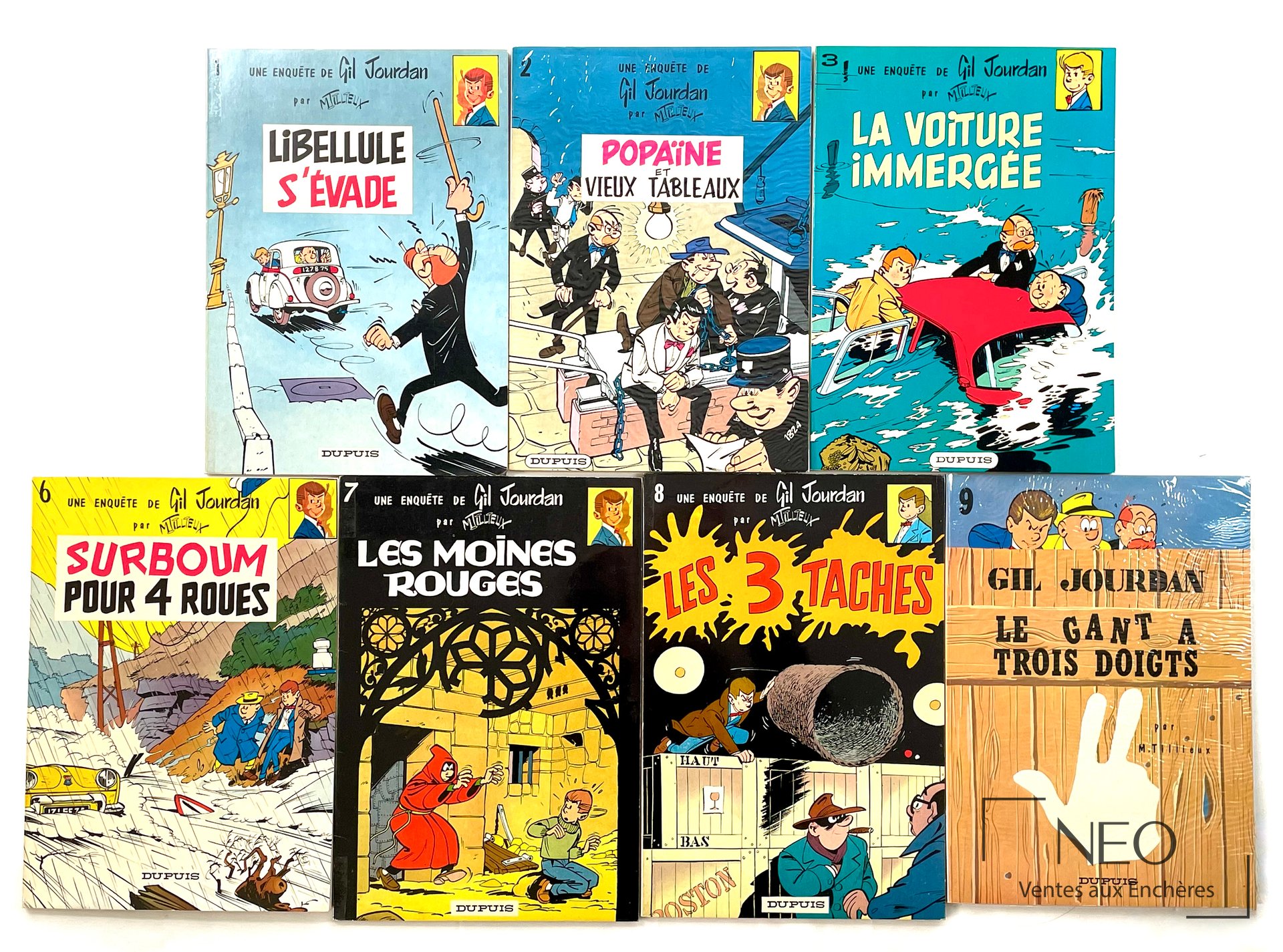 TILLIEUX Gil Jourdan, sept volumes en rééditions anciennes brochées