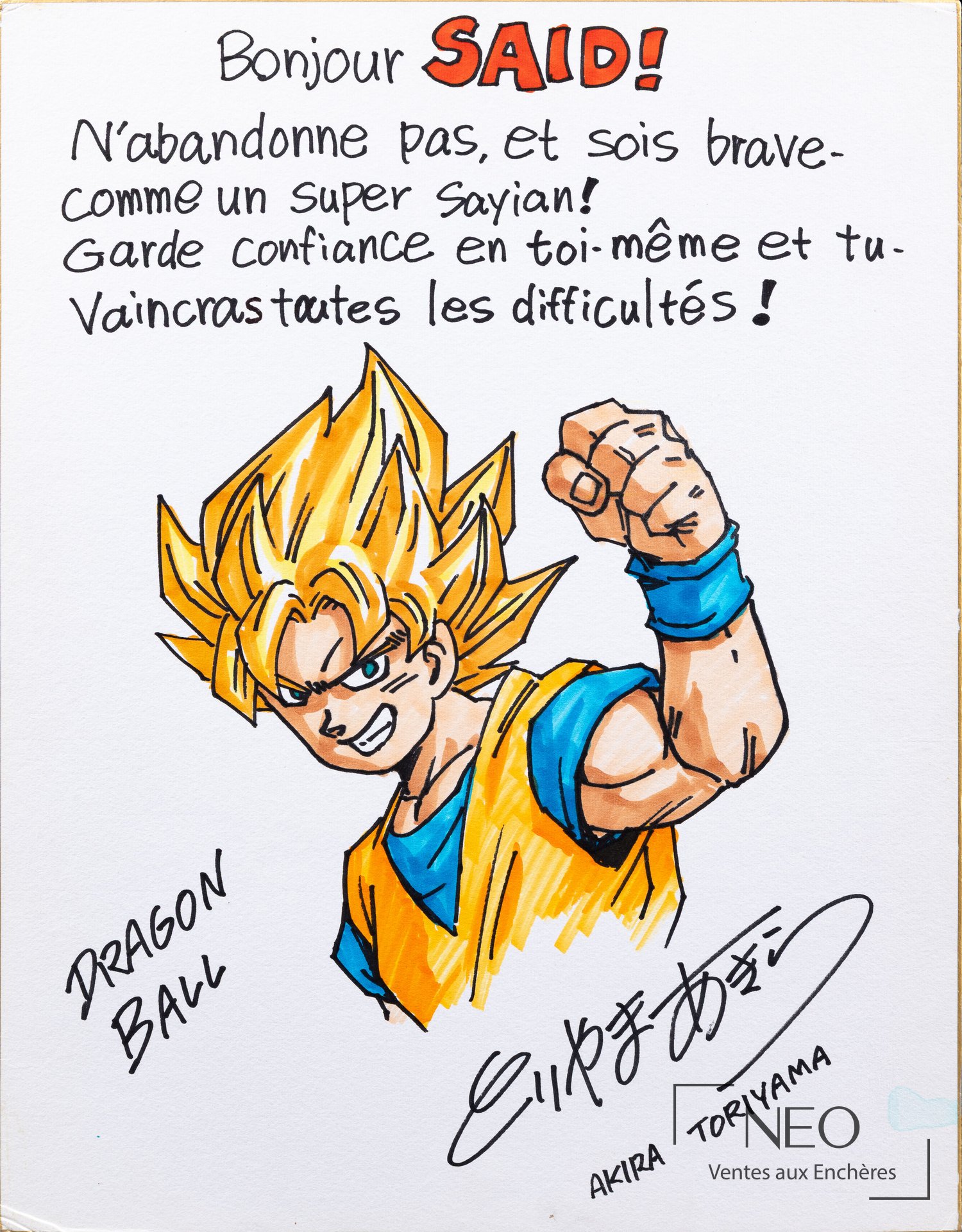 Dessin sur shikishi représentant Sangoku en Super Saiyan