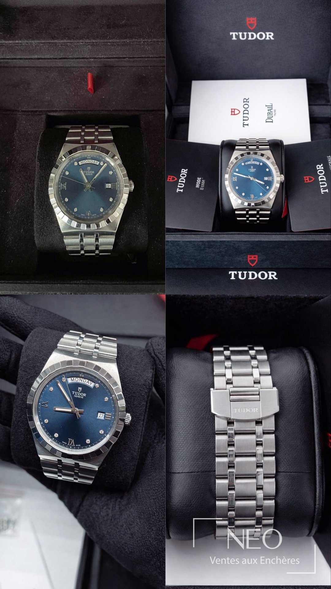 TUDOR Royal montre bracelet en acier inoxydable, cadran bleu serti de diamants
