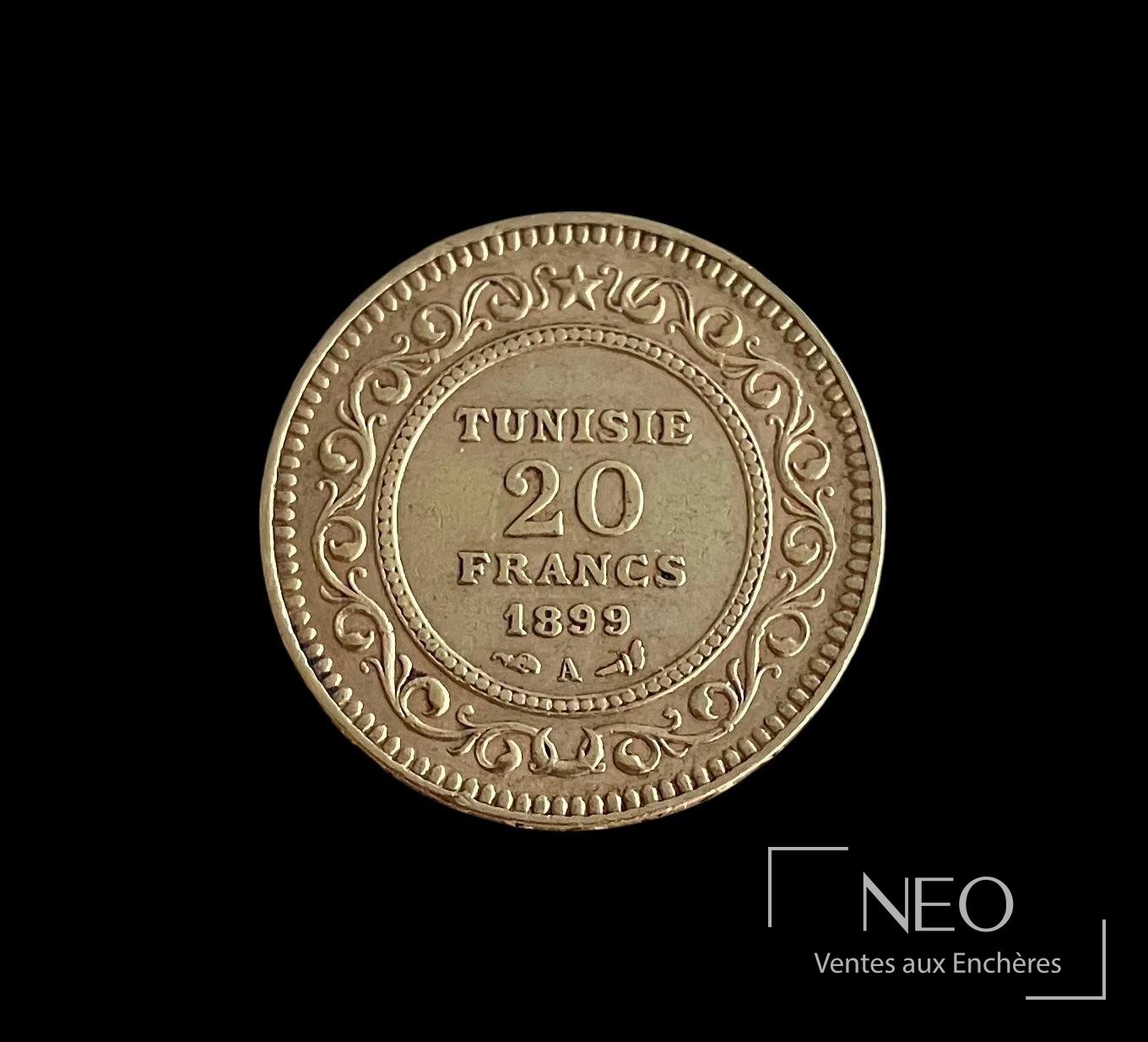 Tunisie 20 francs or 1899, pièce en or