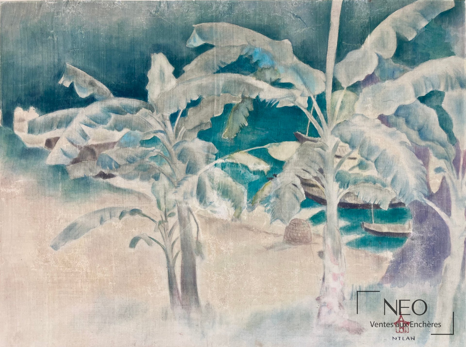Tuong Lan Nguyen, Arbres en bord de lac, aquarelle sur soie