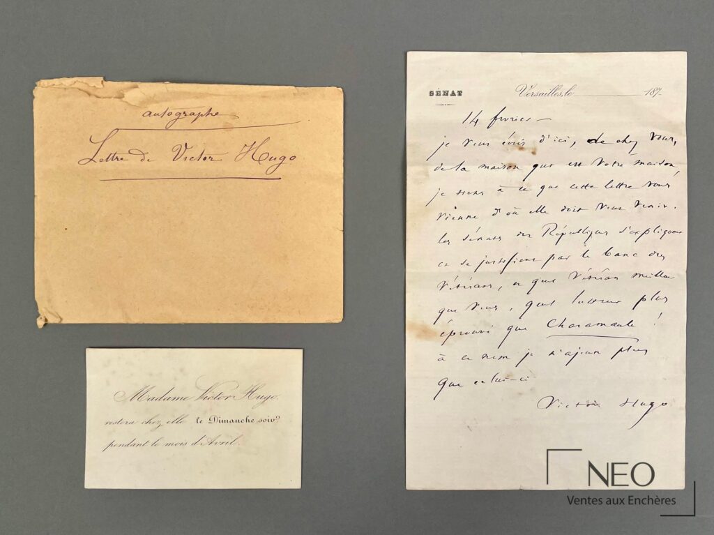 Lettre autographe signée de Victor Hugo sur papier vergé à entête du Sénat