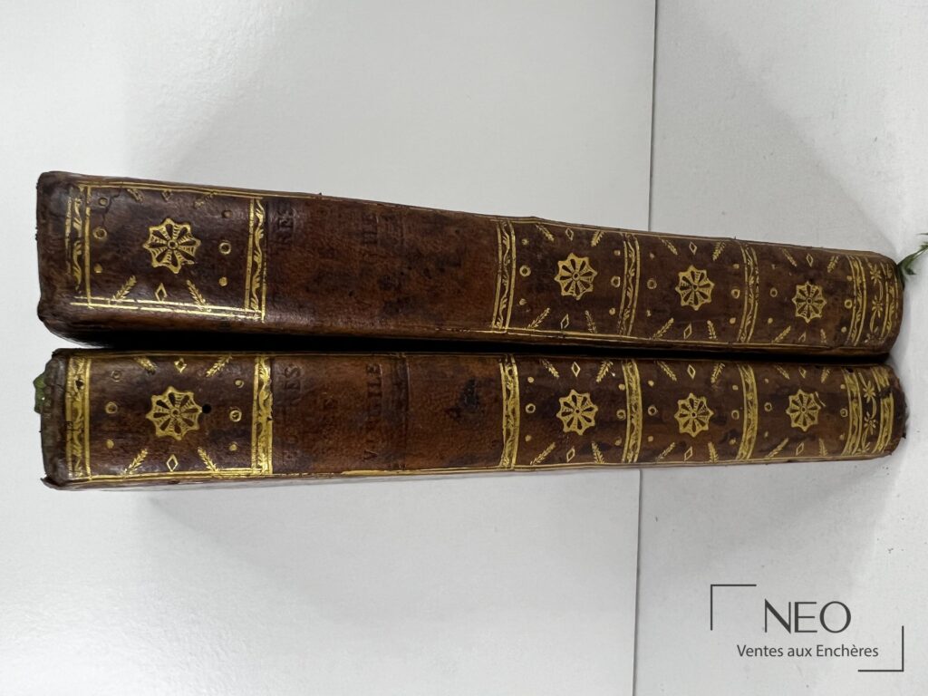Deux volumes reliés en veau brun avec dos ornés de dorures