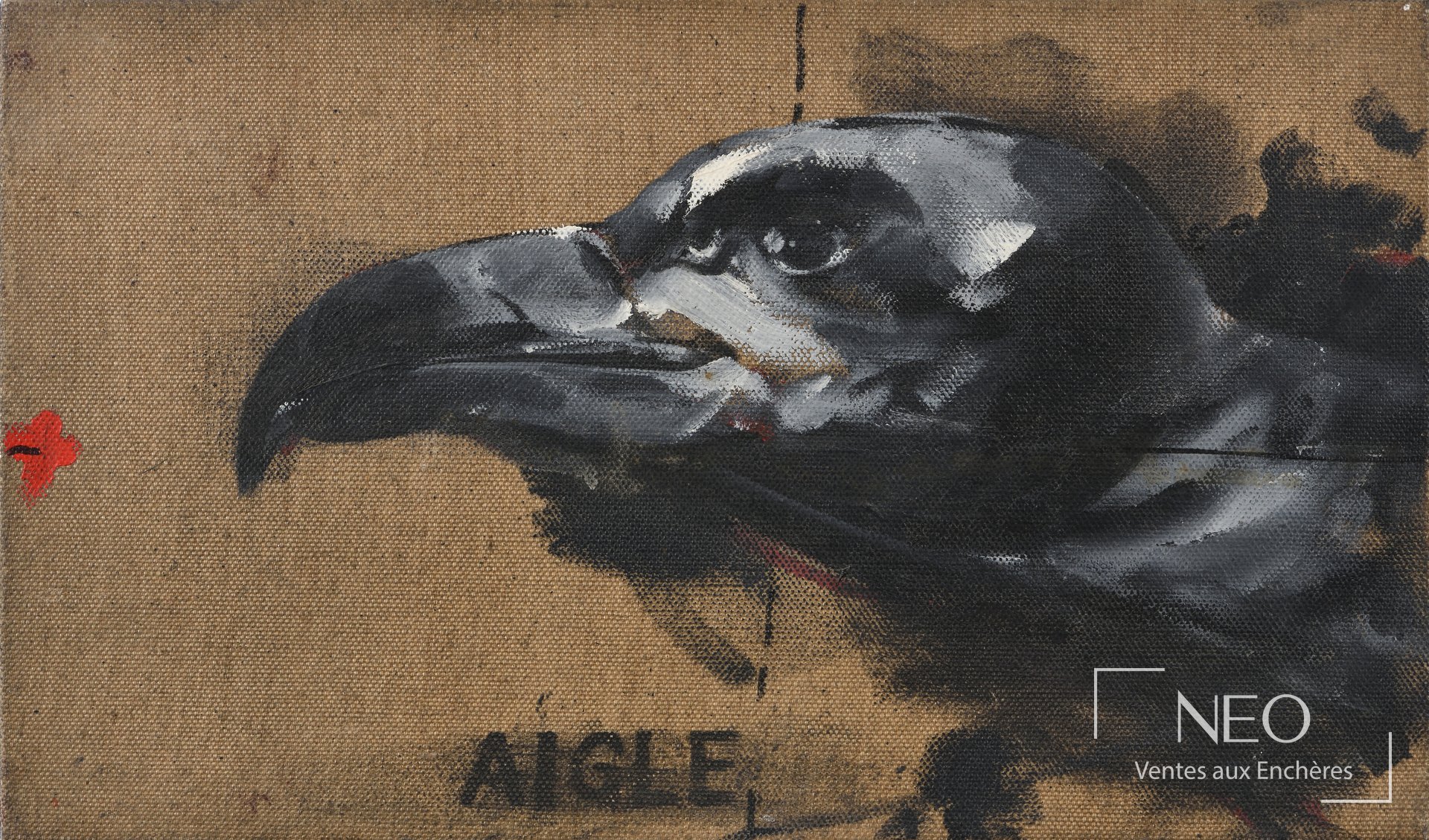 Peinture d'un aigle noir sur fond brun