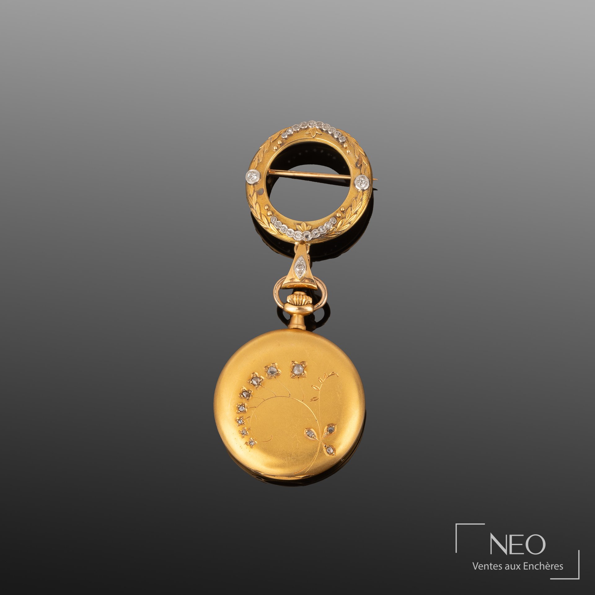 Vulcain montre à gousset en or jaune 18K et broche pendentif