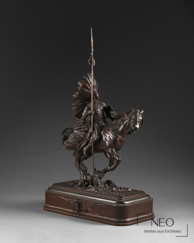 Sculpture en bronze d’un chef indien sioux sur son cheval