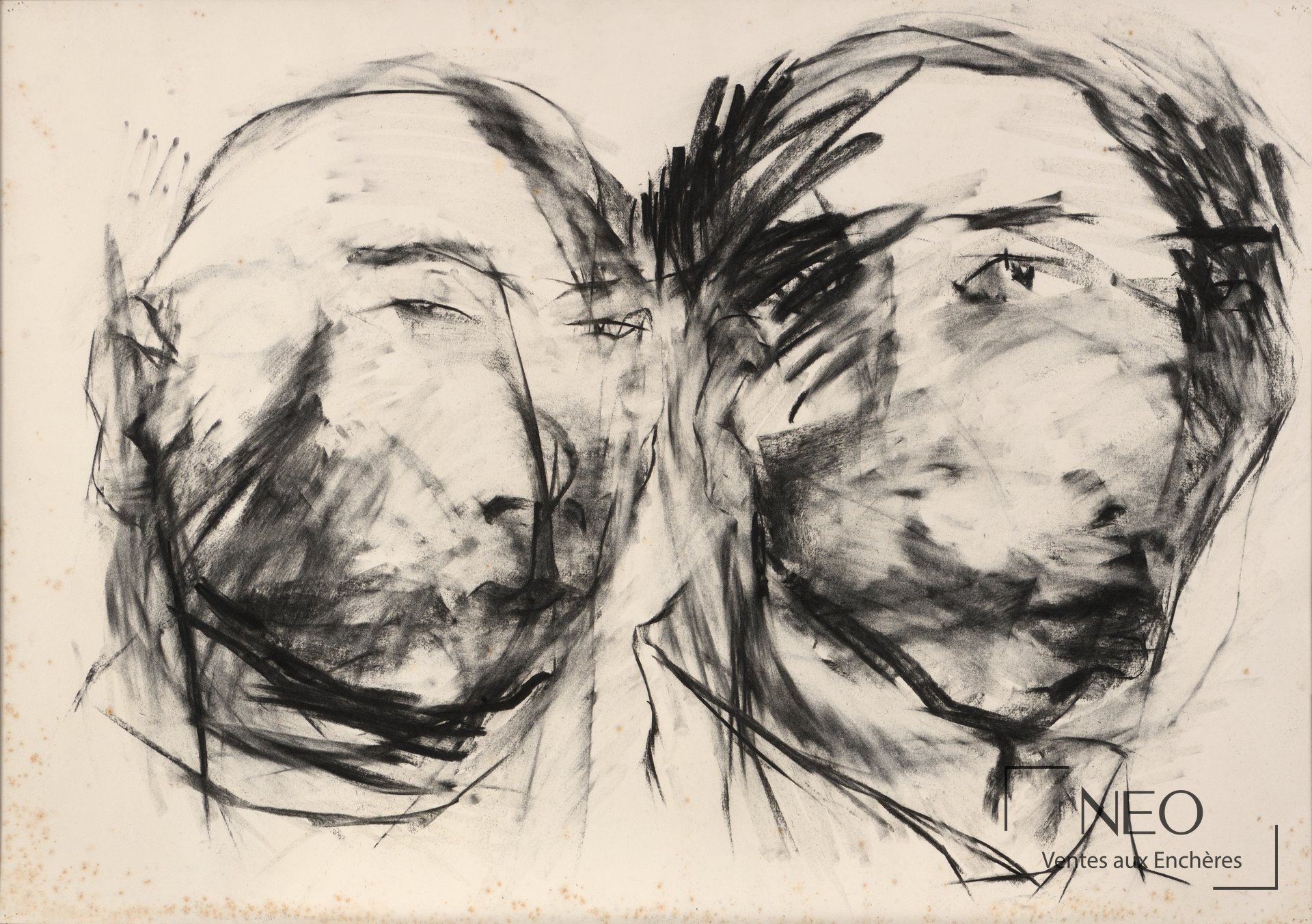 Deux visages au fusain sur papier