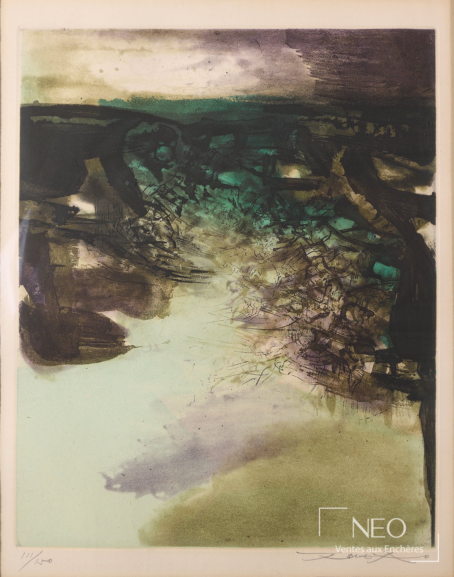 Zao Wou-Ki, d&rsquo;après Canto Pisan, planche n°6, lithographie signée