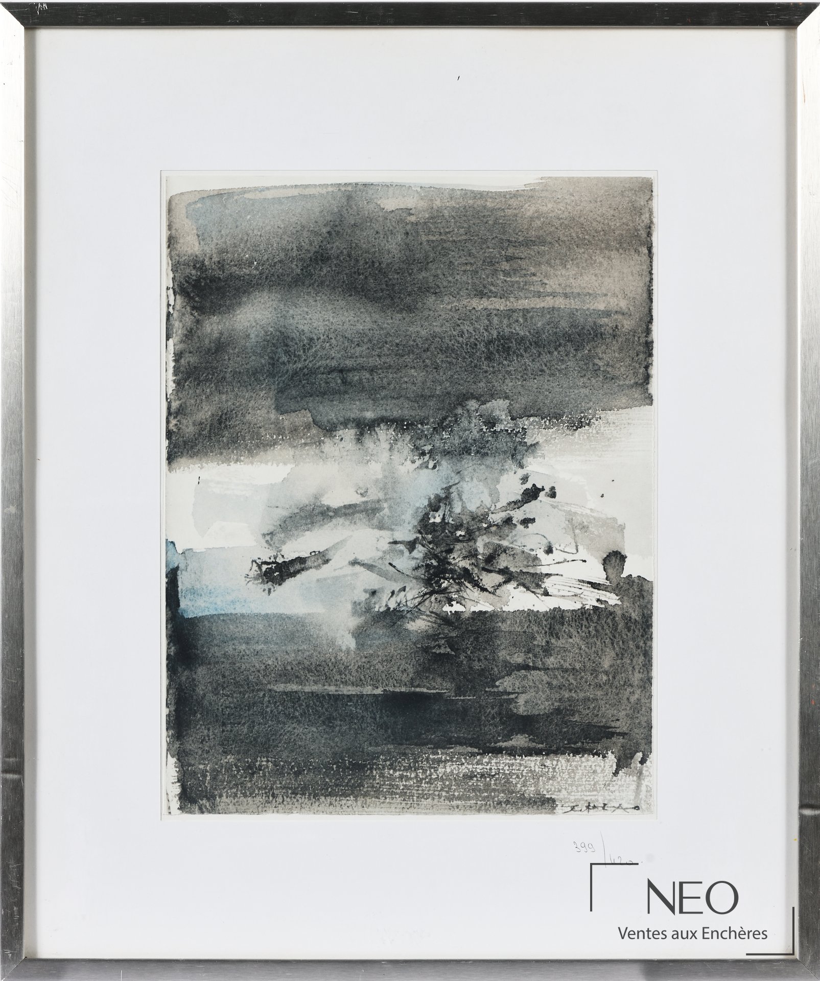 Composition abstraite de Zao Wou-Ki encadrée sous verre