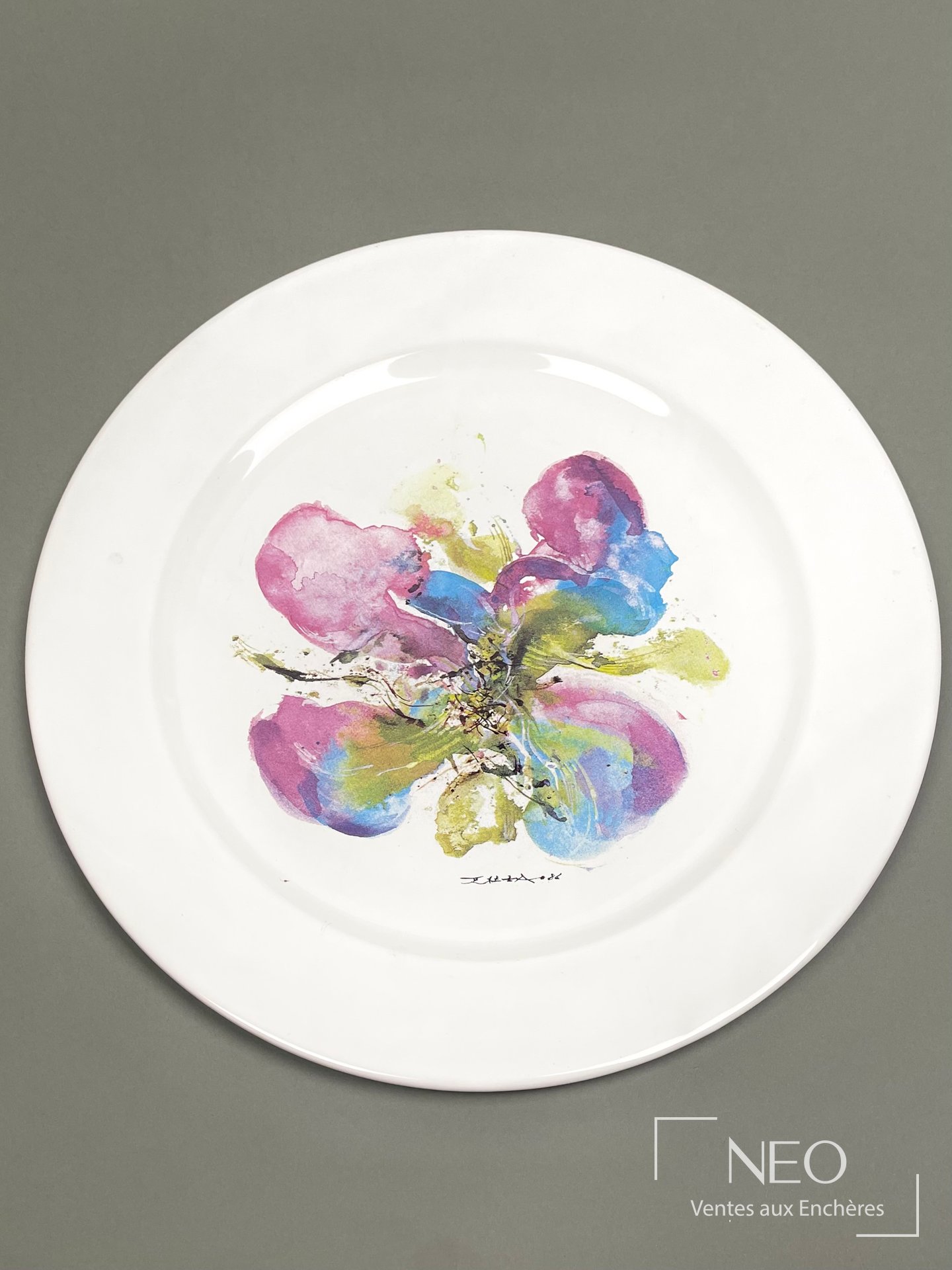 ZAO WOU KI d’après assiette large modèle Orchidée vers 1968