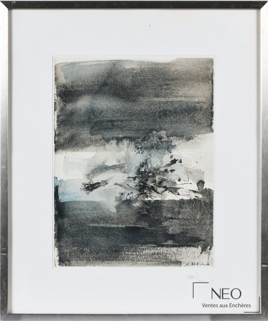 Composition abstraite de Zao Wou-Ki sous verre