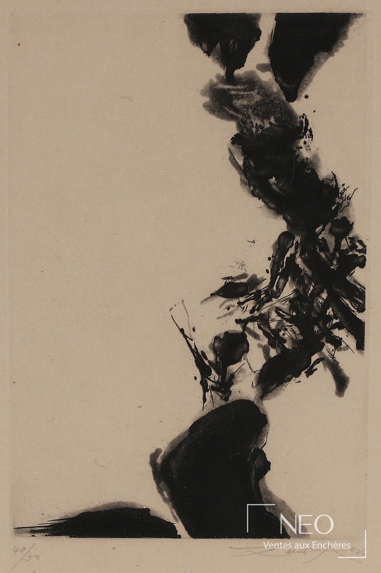 Lithographie en noir et beige de Zao Wou-Ki